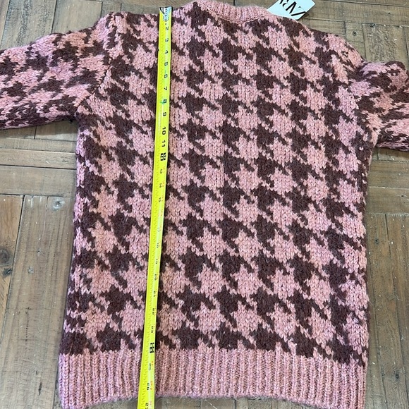 Zara Pink chunky knit Houndstooth Sweater nwt - Picture 7 of 7
